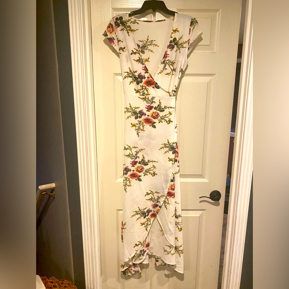 White floral wrap dress